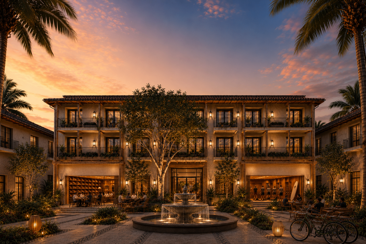 Building 71 courtyard at sunset